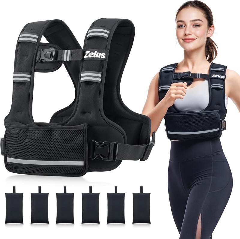 ZELUS Weighted Vest for Women Men, 4-10lb/11-20lb/20-32lb Curve-Fit Ergonomic Design Adjustable Workout Vest with 6 Iron Sand Bags, SGS-Certified Rucking Vest for Strength Training & Cardio Workouts - Image 1
